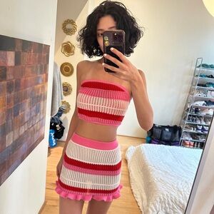 Striped Pink and Red Knit Skirt